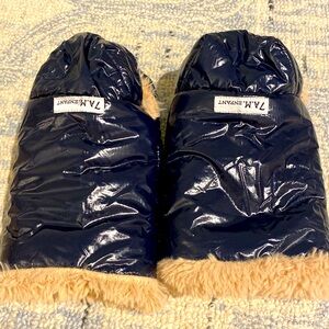 7am Enfant STROLLER GLOVES - shiny navy w tan fur